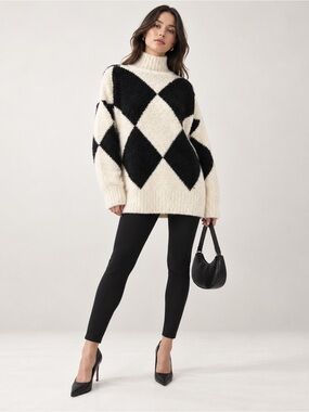 Karen Millen Intarsia Wool Mix Bouclé Longline Sweater – Size S